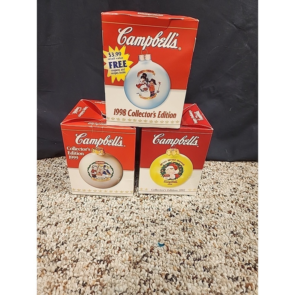 3 Campbell's Soup Kids Collectors Edition Christmas Ornaments 98, 99, 2002